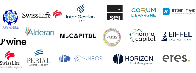 Nos partenaires : SwissLife, Corum L'Épargne, Inter Gestion REIM, SEI, Inter Invest, Alderan, M Capital, Ageas, Norma Capital, Eiffel Investment Group, J'wine, SwissLife Asset Managers, Perial, Kyaneos, Horizon Asset Management, Eres, 3 Colonnes